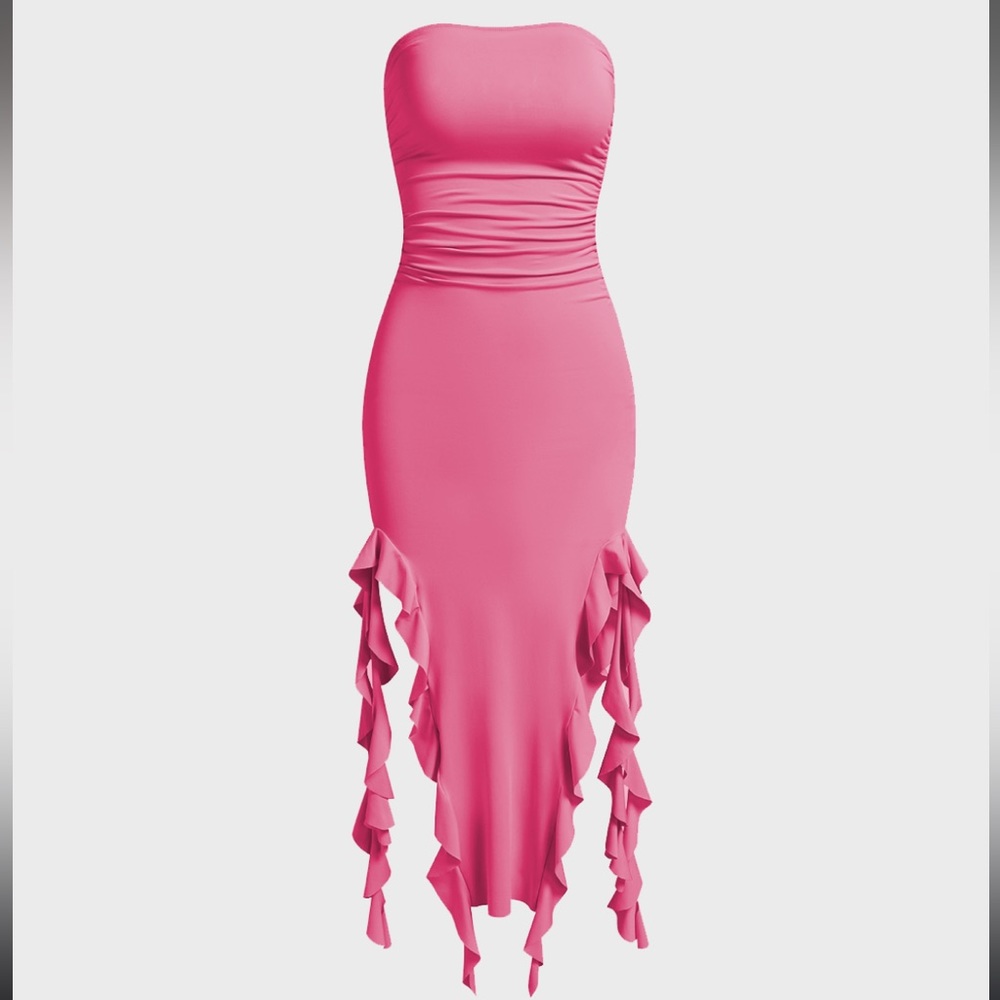 KOLLY | Y2k Balletcore Ruffles Tube Midi Dress | S